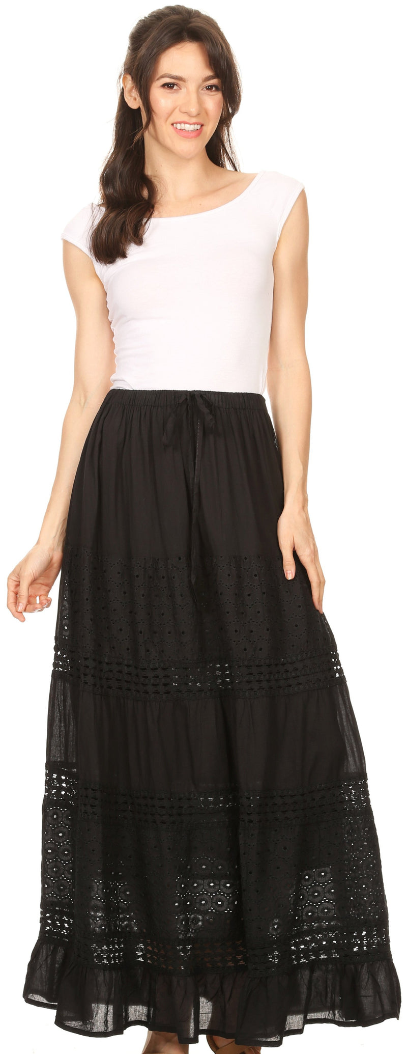 Sakkas Genesis Lightweight Cotton Eyelet Skirt with Elastic Waistband
