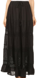 Sakkas Genesis Lightweight Cotton Eyelet Skirt with Elastic Waistband#color_Black 