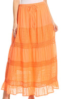 Sakkas Genesis Lightweight Cotton Eyelet Skirt with Elastic Waistband#color_Salmon 