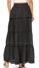 Sakkas Solid Embroidered Gypsy / Bohemian Full / Maxi / Long Cotton Skirt