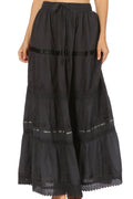 Sakkas Solid Embroidered Gypsy / Bohemian Full / Maxi / Long Cotton Skirt#color_Black