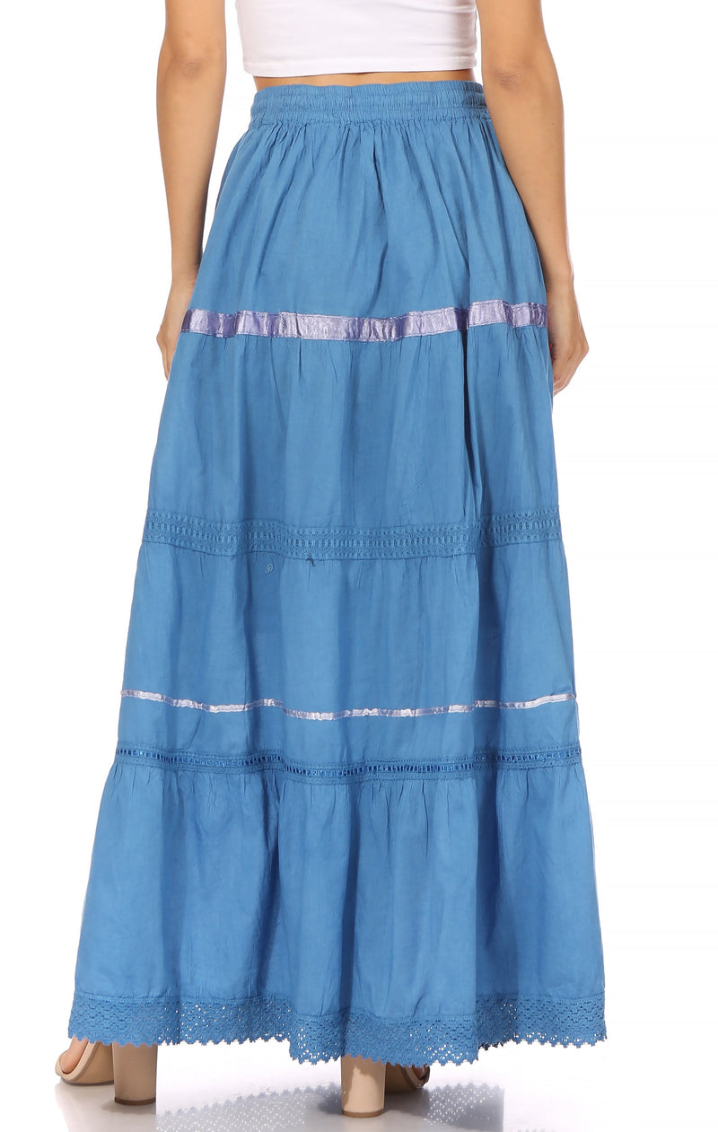 Sakkas Solid Embroidered Gypsy / Bohemian Full / Maxi / Long Cotton Skirt