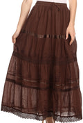 Sakkas Solid Embroidered Gypsy / Bohemian Full / Maxi / Long Cotton Skirt#color_Brown