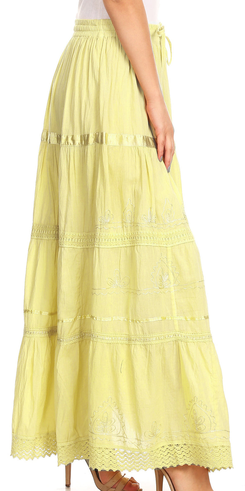 Sakkas Solid Embroidered Gypsy / Bohemian Full / Maxi / Long Cotton Skirt