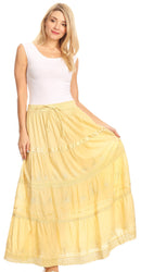 Sakkas Solid Embroidered Gypsy / Bohemian Full / Maxi / Long Cotton Skirt