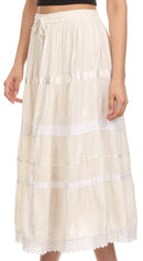Sakkas Solid Embroidered Gypsy / Bohemian Full / Maxi / Long Cotton Skirt