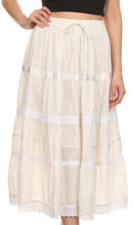 Sakkas Solid Embroidered Gypsy / Bohemian Full / Maxi / Long Cotton Skirt#color_Ivory