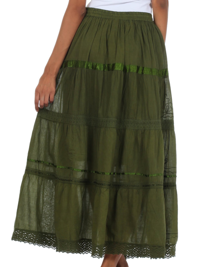 Sakkas Solid Embroidered Gypsy / Bohemian Full / Maxi / Long Cotton Skirt