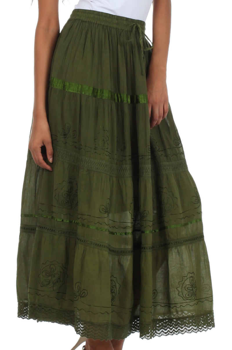 Sakkas Solid Embroidered Gypsy / Bohemian Full / Maxi / Long Cotton Skirt