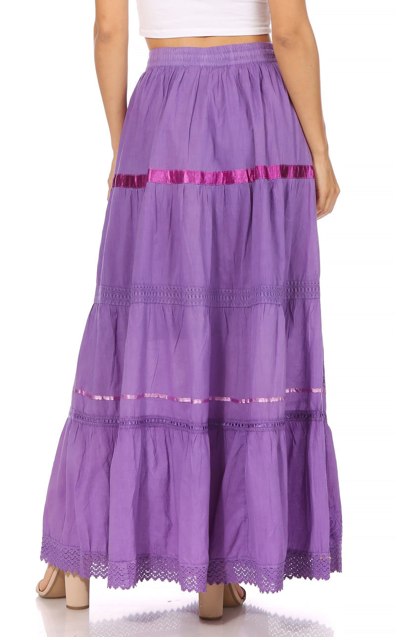 Sakkas Solid Embroidered Gypsy / Bohemian Full / Maxi / Long Cotton Skirt