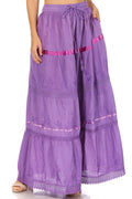 Sakkas Solid Embroidered Gypsy / Bohemian Full / Maxi / Long Cotton Skirt#color_Purple