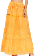 Sakkas Solid Embroidered Gypsy / Bohemian Full / Maxi / Long Cotton Skirt#color_Yellow
