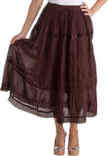 Sakkas Solid Embroidered Gypsy / Bohemian Mid Length Cotton Skirt#color_Brown