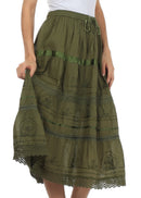 Sakkas Solid Embroidered Gypsy / Bohemian Mid Length Cotton Skirt