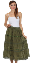Sakkas Solid Embroidered Gypsy / Bohemian Mid Length Cotton Skirt
