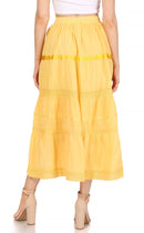 Sakkas Solid Embroidered Gypsy / Bohemian Mid Length Cotton Skirt