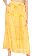 Sakkas Solid Embroidered Gypsy / Bohemian Mid Length Cotton Skirt