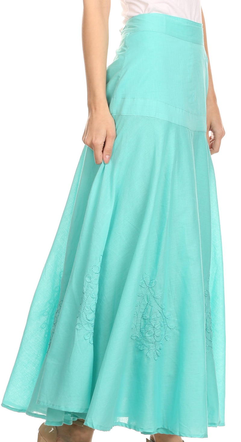Sakkas Harriet Long Tall Adjustable Embroidered Wrap Around Skirt With Waist Tie