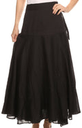 Sakkas Harriet Long Tall Adjustable Embroidered Wrap Around Skirt With Waist Tie#color_Black