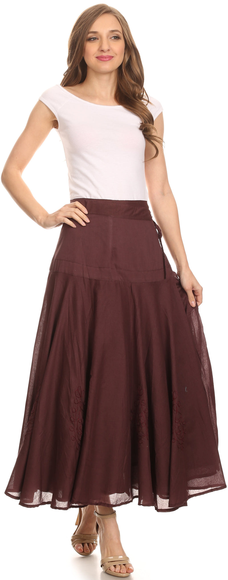 Sakkas Harriet Long Tall Adjustable Embroidered Wrap Around Skirt With Waist Tie