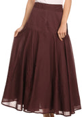 Sakkas Harriet Long Tall Adjustable Embroidered Wrap Around Skirt With Waist Tie#color_Brown