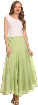 Sakkas Harriet Long Tall Adjustable Embroidered Wrap Around Skirt With Waist Tie
