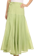 Sakkas Harriet Long Tall Adjustable Embroidered Wrap Around Skirt With Waist Tie#color_Green