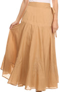 Sakkas Harriet Long Tall Adjustable Embroidered Wrap Around Skirt With Waist Tie#color_Sand