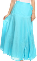 Sakkas Harriet Long Tall Adjustable Embroidered Wrap Around Skirt With Waist Tie#color_Turquoise