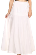 Sakkas Harriet Long Tall Adjustable Embroidered Wrap Around Skirt With Waist Tie#color_White