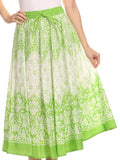 Sakkas Denia Circle Skirt With Floral Printed Designs And Adjustable Waistband#color_Design-1Green/White