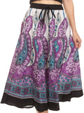 Sakkas Denia Circle Skirt With Floral Printed Designs And Adjustable Waistband#color_Design-2Purple/Blue