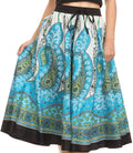 Sakkas Denia Circle Skirt With Floral Printed Designs And Adjustable Waistband#color_Design-2Turquoise/Green