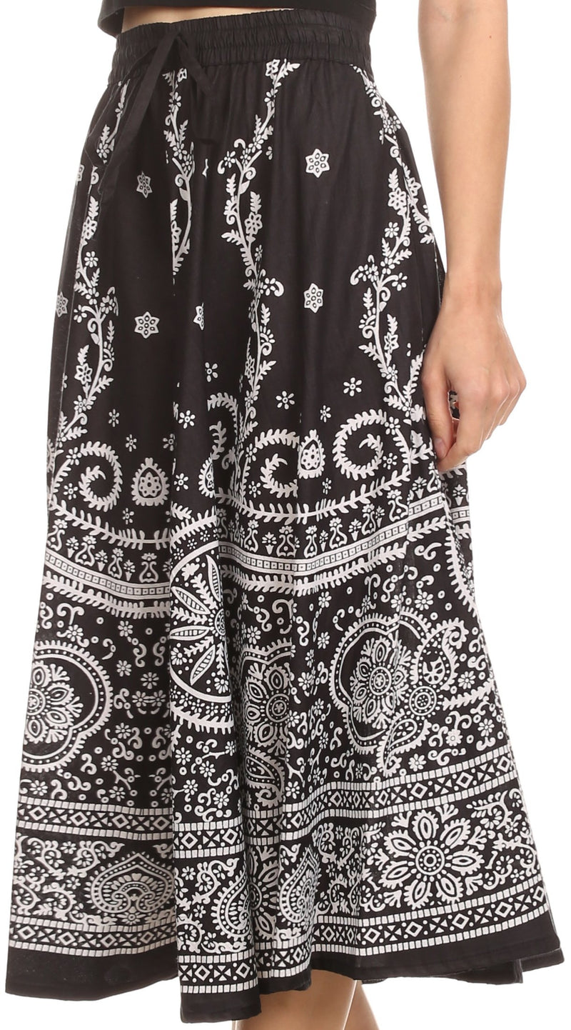 Sakkas Denia Circle Skirt With Floral Printed Designs And Adjustable Waistband