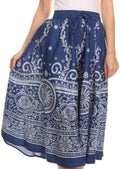 Sakkas Denia Circle Skirt With Floral Printed Designs And Adjustable Waistband#color_Design-3Navy/White