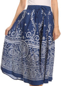 Sakkas Denia Circle Skirt With Floral Printed Designs And Adjustable Waistband#color_Design-3Navy/White