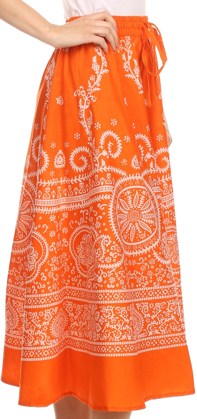 Sakkas Denia Circle Skirt With Floral Printed Designs And Adjustable Waistband
