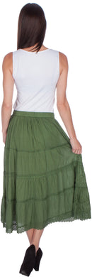 Sakkas Solid Embroidered Crochet Lace Trim Gypsy Bohemian Mid Length Cotton Skirt
