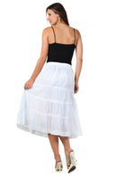 Sakkas Solid Embroidered Crochet Lace Trim Gypsy Bohemian Mid Length Cotton Skirt