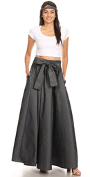 Sakkas Adisa Long Maxi Chambray Boho Casual Skirt with Elastic Waist