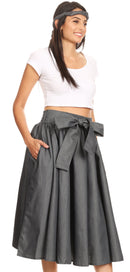 Sakkas Atieno Flared Circle Chambray  Boho Mid Skirt with Elastic Waist