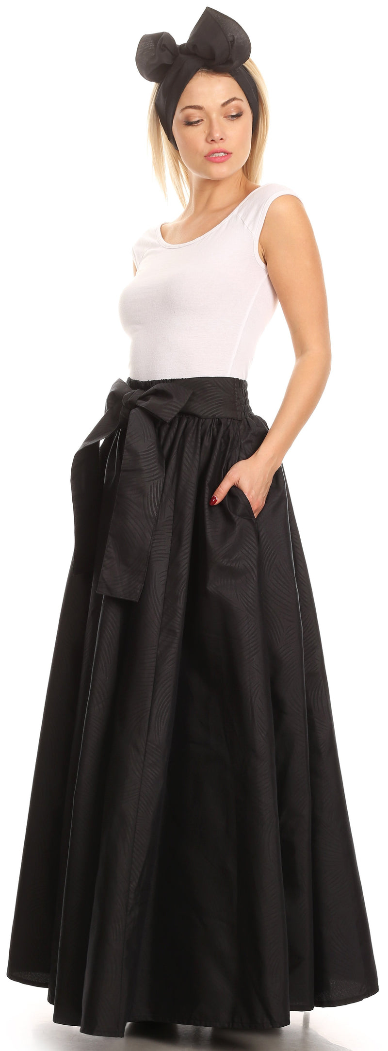 Sakkas Sauda Maxi Long Full Circle Wax Cotton Skirt Casual Gorgeous Basic Boho
