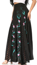 Sakkas Sarita Women's Casual Boho Maxi Floral Long Elastic Waist Skirt Slim
