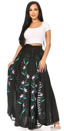 Sakkas Sarita Women's Casual Boho Maxi Floral Long Elastic Waist Skirt Slim