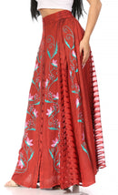 Sakkas Sarita Women's Casual Boho Maxi Floral Long Elastic Waist Skirt Slim