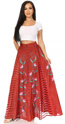 Sakkas Sarita Women's Casual Boho Maxi Floral Long Elastic Waist Skirt Slim