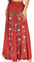 Sakkas Sarita Women's Casual Boho Maxi Floral Long Elastic Waist Skirt Slim#color_Burgundy