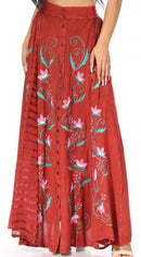 Sakkas Sarita Women's Casual Boho Maxi Floral Long Elastic Waist Skirt Slim