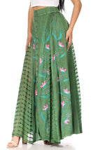Sakkas Sarita Women's Casual Boho Maxi Floral Long Elastic Waist Skirt Slim