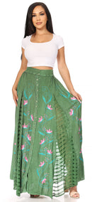 Sakkas Sarita Women's Casual Boho Maxi Floral Long Elastic Waist Skirt Slim